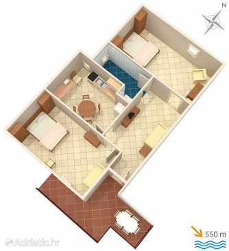 Plan Premantura, Plan u smještaju tipa apartment, dopusteni kucni ljubimci i WIFI.