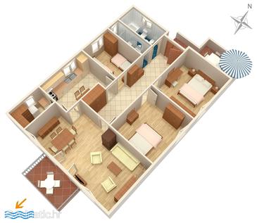 Plan Mali Lošinj, Plan u smještaju tipa apartment, dopusteni kucni ljubimci i WIFI.