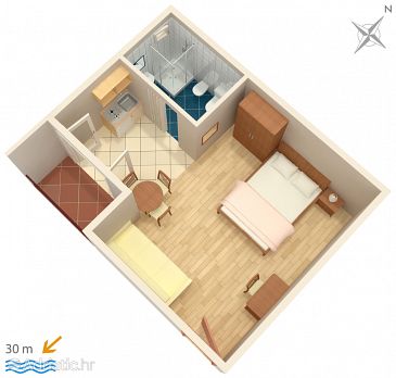 Plan Podgora, Plan u smještaju tipa studio-apartment, WIFI.