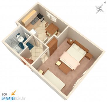 Plan Brela, Plan u smještaju tipa apartment, dopusteni kucni ljubimci i WIFI.