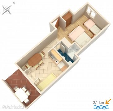 Půdorys Valbandon, Půdorys u smještaju tipa studio-apartment, WIFI.