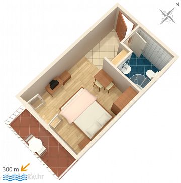 Plan Baška Voda, Plan u smještaju tipa studio-apartment, WIFI.