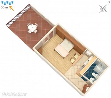 Plan Milna, Plan u smještaju tipa studio-apartment, WIFI.