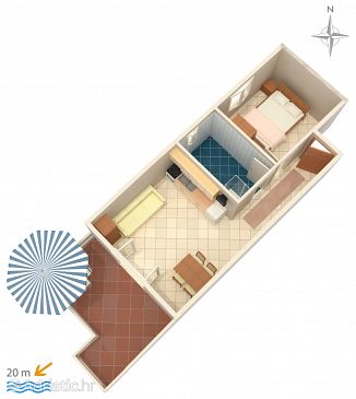 Plan Stara Novalja, Plan u smještaju tipa apartment.
