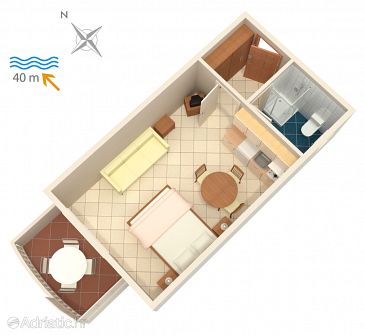 Plan Bilo, Plan u smještaju tipa studio-apartment.