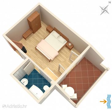 Plan Jelsa, Plan u smještaju tipa studio-apartment, dopusteni kucni ljubimci i WIFI.