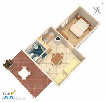 Plan Grebaštica, Plan u smještaju tipa apartment, dopusteni kucni ljubimci i WIFI.
