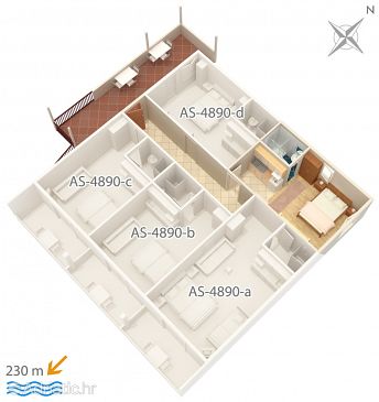 Plan Drvenik Gornja vala, Plan u smještaju tipa studio-apartment, dopusteni kucni ljubimci i WIFI.