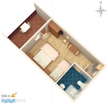 Plan Murter, Plan u smještaju tipa studio-apartment, WIFI.