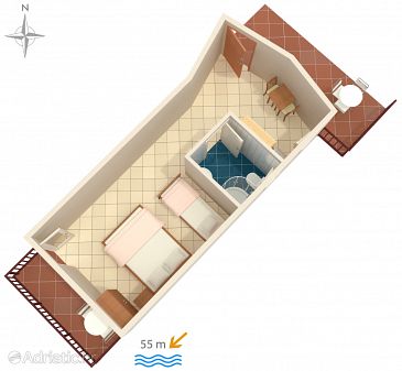 Plan Zavode, Plan u smještaju tipa studio-apartment, dopusteni kucni ljubimci.