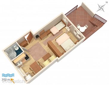 Plan Njivice, Plan u smještaju tipa studio-apartment, dopusteni kucni ljubimci i WIFI.