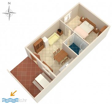 Plan Duga Luka (Prtlog), Plan u smještaju tipa apartment, dopusteni kucni ljubimci.