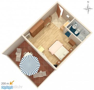 Plan Novi Vinodolski, Plan u smještaju tipa studio-apartment, WIFI.