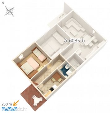 Plan Podgora, Plan u smještaju tipa apartment, dopusteni kucni ljubimci i WIFI.