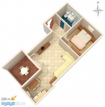 Plan Novalja, Plan u smještaju tipa apartment, WIFI.