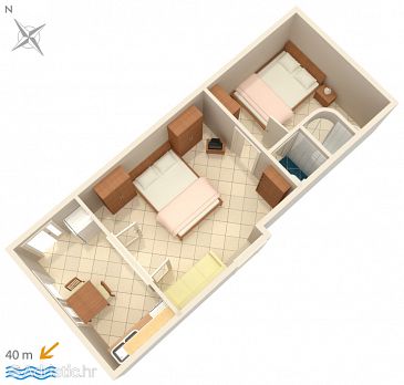 Plan Tučepi, Plan u smještaju tipa apartment, dopusteni kucni ljubimci i WIFI.