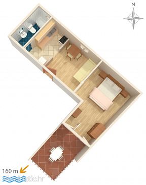 Plan Zaostrog, Plan u smještaju tipa apartment, dopusteni kucni ljubimci i WIFI.