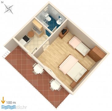 Plan Podaca, Plan u smještaju tipa studio-apartment, WIFI.