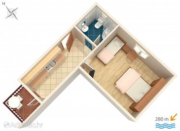 Půdorys Umag, Půdorys u smještaju tipa apartment, dopusteni kucni ljubimci i WIFI.