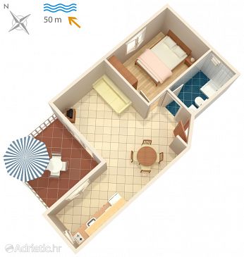 Plan Postira, Plan u smještaju tipa apartment, WIFI.
