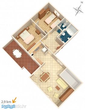 Půdorys Pula, Půdorys u smještaju tipa apartment, WIFI.