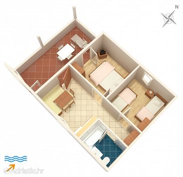 Plan Supetar, Plan u smještaju tipa apartment, dopusteni kucni ljubimci i WIFI.