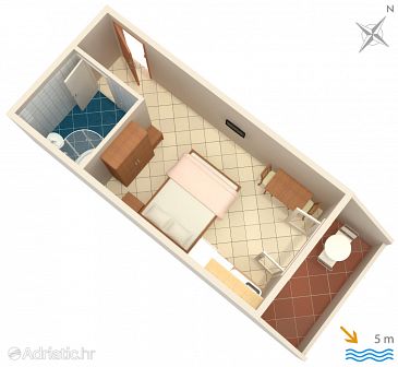 Plan Zaklopatica, Plan u smještaju tipa studio-apartment, dopusteni kucni ljubimci i WIFI.