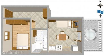 Plan Ugljan, Plan u smještaju tipa apartment, dopusteni kucni ljubimci i WIFI.